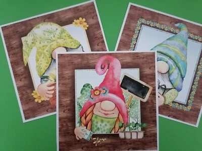 £1.50 • Buy 3 Gardener Spring Flower Gnome Birthday Card Toppers Plants Bulbs Seeds Watering