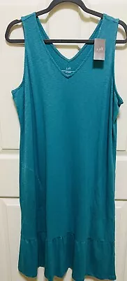 J. Jill Sleeveless Turquiose Double V Neck Knit Dress Women’s L TALL • $27