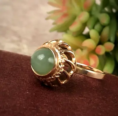 1980 Vintage ROSE Gold 583 14K Women's Jewelry Ring Chrysoprase Stone Size 7 • $695