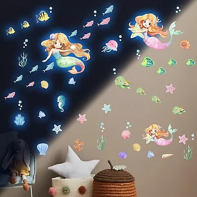 Wall Sticker Mermaid Decal Glow In The Dark Vinyl Mural Art Home Kids Room Decor • $29.99