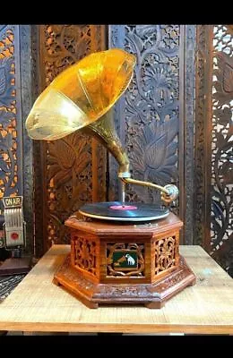 Wooden Gramophone Working HMV Gramophone Design Phonograph Wind Up Gramophone • $465.38