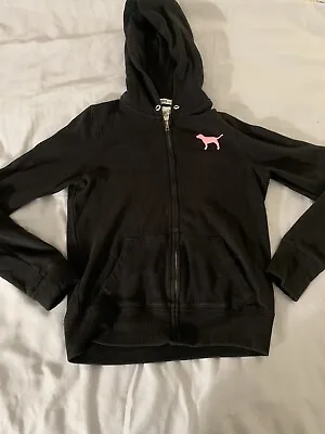 Pink Victorias Secret Zip Up Hoodie Size S-P Dog On Front Large Love Pink Back • $4.99