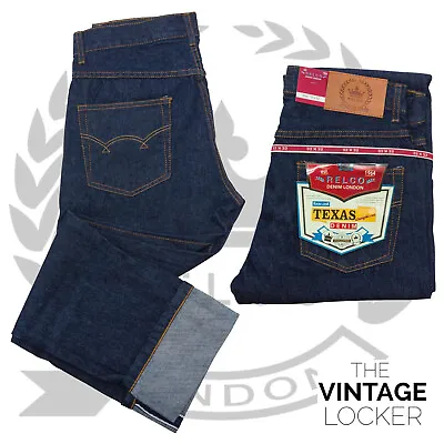 Relco Selvedge Texas Jeans Raw Look 14oz Denim Biker Rockabilly Straight Leg • £39.99