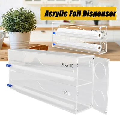 £14.40 • Buy 2-in-1 Acrylic Cling Film Dispenser Organiser W/Cutter Foil And Plastic Wrap New
