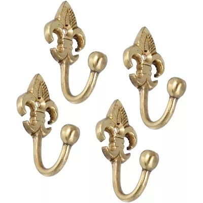 £8.32 • Buy 4 X SOLID BRASS FLEUR DE LYS WALL HOOKS Ornate Ball End Curtain Drape Tie Back
