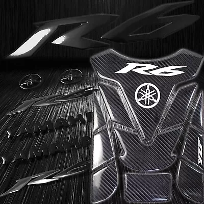 Real Carbon Fiber Custom Tank Pad+6  3D Logo+for YZF-R6/R6S Emblem Sticker Black • $39.77