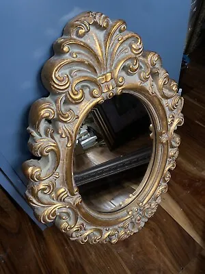 Carved Framed Oval Mirror Vintage Aged Wall Hanging 29x21 • $58.65
