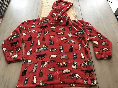 Vera Bradley Pajamas Hoodie Top Holiday Christmas Cats Red Fleece Sz L • $34