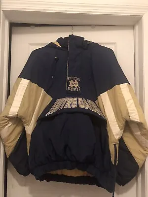 Vintage Starter Notre Dame Fighting Irish Blue Pullover Jacket Coat Mens Size XL • $64.99