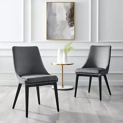 Modway Viscount Accent Performance Velvet Dining Chairs - Set Of 2 In Gray • $309.43