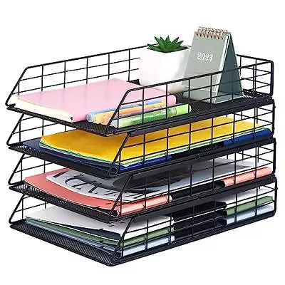 4 Pack Stackable Letter Tray Paper Organizer Metal Desk Organizer Tray For L... • $37.13