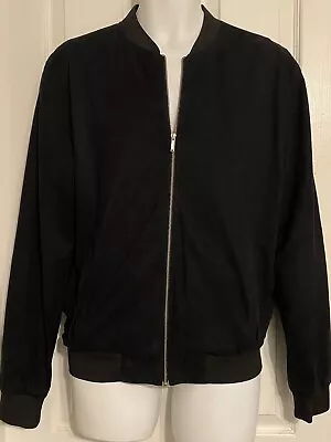 Zara Man Black Faux Suede Bomber Jacket Zip-up Mens Size L Large M Medium • $49.99