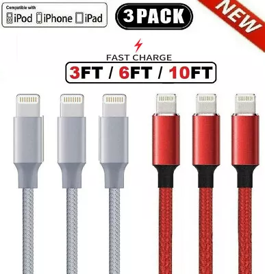 3 Pack Fast Charger USB Cable For IPhone 7 8Plus IPhone 8 11 12 13 14 Pro Max XR • $9.99