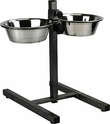 Double Diner Dog Bowls 14x7cm Raised Food Water Feeding Dishes Adjustable Stand • £14.99