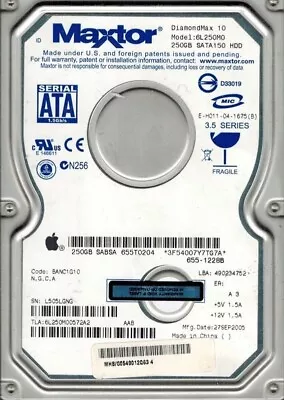 Maxtor 6l250m0 250gb Sata Code Banc1g10 N G C A Mac 655-1228b • $19