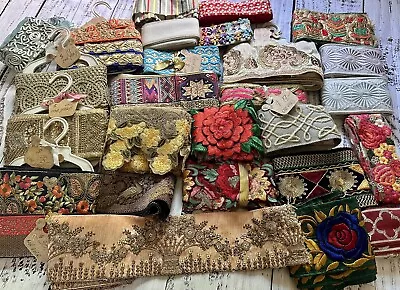 Vintage Antique Metallic Trim Lot - Gorgeous Metal Cotton Silk Beaded Sari Boho • $150