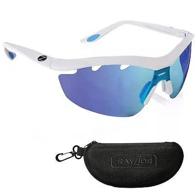 RayZor White Sports Wrap Sunglasses Uv400 Vented Blue Mirrored Lens RRP£49 (612) • £14.49