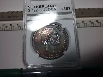 1867 Netherland 2 1/2 Gulden Silver Crown • $36