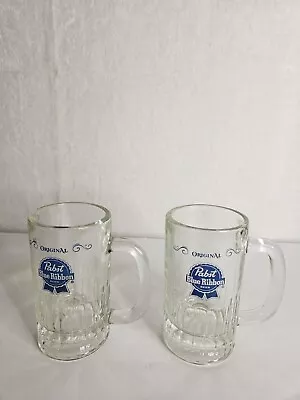 2 Classic 1960s PABST BLUE RIBBON 5½ Inch Heavy Glass Beer Mugs Tavern Trove • $30