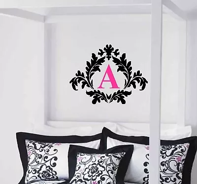 Damask With Monogram Vinyl Wall Decal Decor Lettering Custom • $27.99