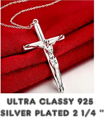 Mens 925 Silver CHRISTIAN CROSS CRUCIFIX JESUS Big Pendant 22  Sterling Necklace • $13.99