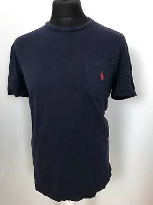 Polo Ralph Lauren Custom TShirt Mens Navy Tee With Pocket MEDIUM • £12