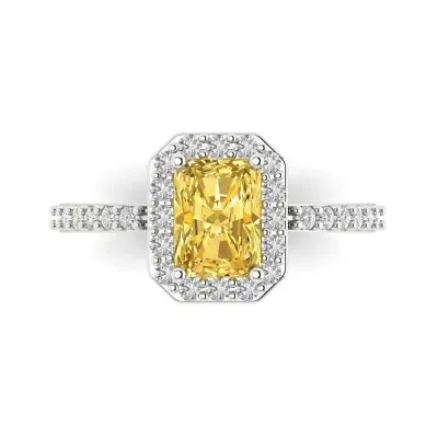 3Ct Radiant Cut Canary Yellow Diamond Engagement Halo Ring 14K White Gold Finish • £97