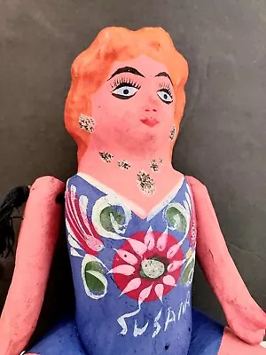 VTG Mexican Folk Art Hand Painted Paper Maché Doll Jointed SUSANA Red Hair 13   • $22.99