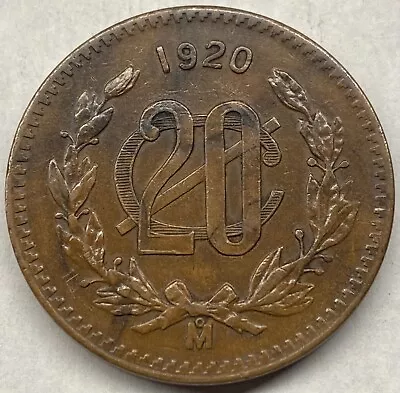 Mexico 1920 Bronze 20 Centavos Coin KM #437 - Extra Fine • $98.77