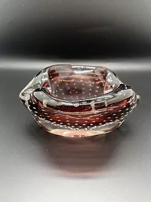 Vintage Murano Bullicante Ashtray Bowl Amethyst Clear Cased Glass MCM • $32.30