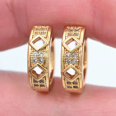 18K Yellow Gold Filled Women Clear Mystic Topaz Square Huggie Earrings Jewelry • £4.99