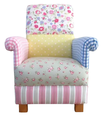 Laura Ashley Patchwork Fabric Adult Chair Pink Floral Blue Stripe Spots Armchair • £209.99