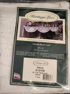 Vintage Heritage WHITE Lace Nativity Mantle Scarf 20  X 95  NEW IN PKG • $37.48