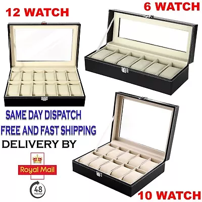 Men's 6 10 12 Grids Pu Leather Watch Display Case Collection Storage Holder Box • £10.29