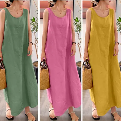 ZANZEA Womens Summer Hawaiian Plain Fashion Casual Loose Waist Party Long Dress • $20.49