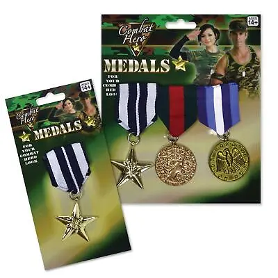 Army Hero Medals Military Soldier Gold Star Fancy Dress Costume Accessory Prop • £5.23