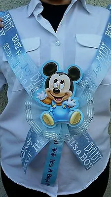 1 Baby Shower ~MOM TO BE SASH With MICKEY MOUSE~ Blue/boyRibbonfavorsniñoSaf • $15.27