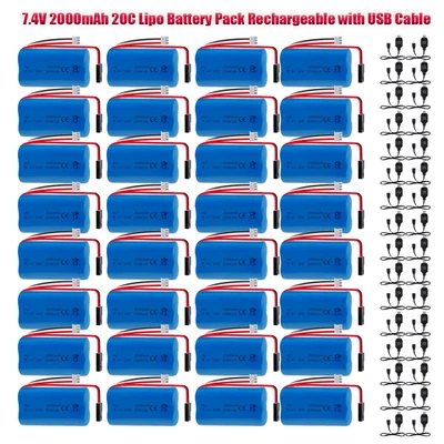 2000mAh 7.4V Lipo Battery 20C 5500-2P Plug With USB Cable For Boat RC Car Drone  • £14.99