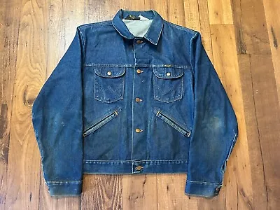 Vintage 1970s Wrangler No Fault 14 Oz Denim Mens Sz 46 USA Made Jacket 74126NV • $70