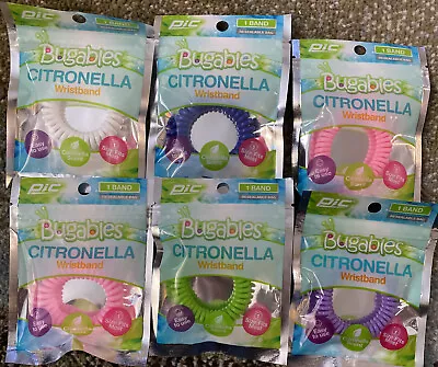 Bugables Citronella Wristband Reusable Lot Of 6 Variety Of Colors NEW • $7.99