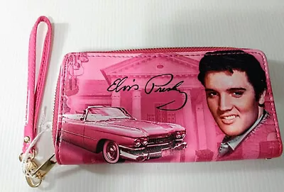 ELVIS PRESLEY Pink Wristlet Clutch Organizer Credit Zipper Wallet-Fun For Summer • $14.99