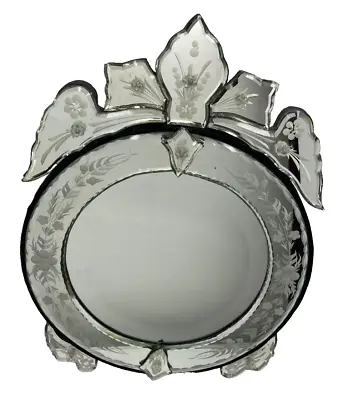 Venetian Vanity Tabletop Mirror Ornate Crown Top Floral Etched Cut Glass • $325