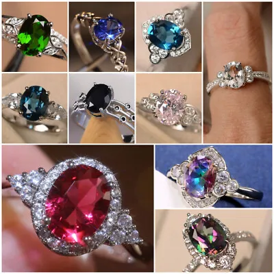 $2.06 • Buy Fashion 925 Silver Filled Women Ring Cubic Zircon Wedding Jewelry Sz 6-10