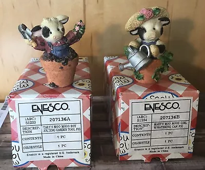 Vintage Mary's Moo Moos Cow Figurines Set Of 2 Flowerpot In Box Free Ship 207136 • $33