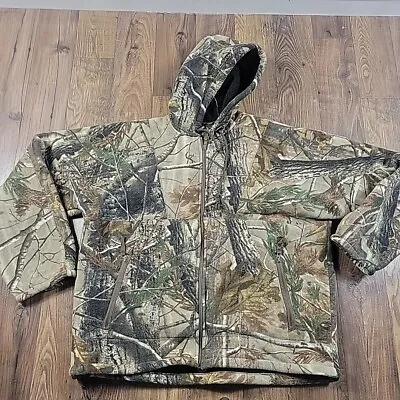 Cabelas Jacket Mens XL Green Camo Full Zip Sherpa Lined Hooded Hunting *Flaw* • $19.75