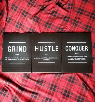 Grind Hustle Conquer Motivational Canvas Wall Art Hangings 3 Piece Set NEW • $30