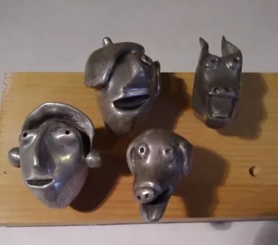 4 Original Roux Roux Pewter Humorous Drawer Pulls Vaubel Designs. • $190