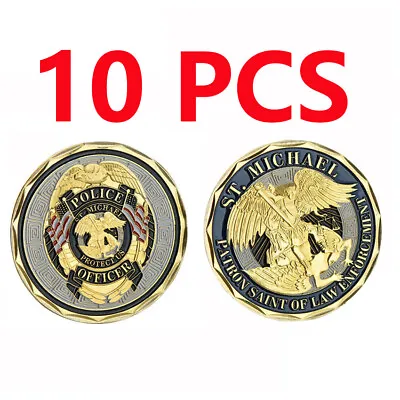 10PCS Enforcement Collectibles Patron Sain Of Law Gold Michael Challenge Coin • £15.59