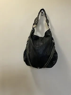 Botkier Black Leather Studded Lagenlook Hobo With Tassel Shoulder Bag • $74.99