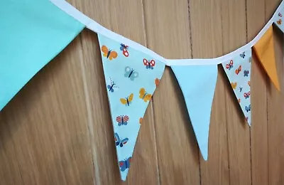 £8.50 • Buy Handmade Fabric Bunting Butterflies Pastel Blue Mint Orange 2m 